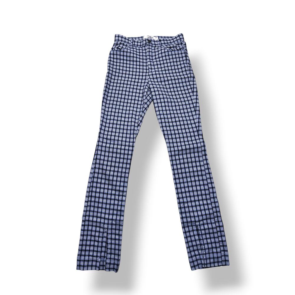 Hollister Ultra High-Rise Stretch Slim Blue/White Plaid Pattern Slight Flare SM
